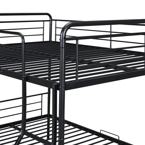 English Elm Full XL Over Queen Metal Bunk Bed with Twin Trundle, Chrome-Finish Iron Frame, Sturdy Space-Saver Black SF000026AAB