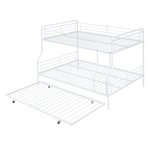 English Elm Full XL Over Queen Metal Bunk Bed with Twin Trundle, Chrome-Finish Iron Frame, Sturdy Space-Saver White SF000026AAK