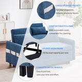 English Elm 55.1" Pull Out Sleep Sofa Bed Loveseats Sofa Couch With Adjsutable Backrest, Storage Pockets, 2 Soft Pillows, Usb Ports For Living Room, Bedroom, Apartment, Office, Blue (Old Sku Wf307821Aac)