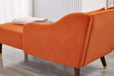 English Elm Modern Chaise Lounge Chair Velvet Upholstery (Orange)