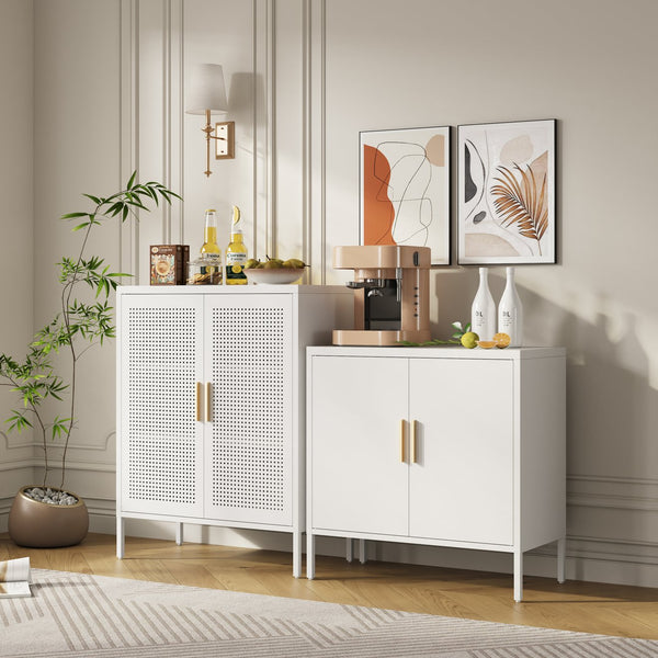 English Elm Metal Storage Cabinet with Lockable Doors and Adjustable Heavy-Duty Shelves for Garage Office School White W252113565