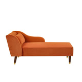 English Elm Modern Chaise Lounge Chair Velvet Upholstery (Orange)