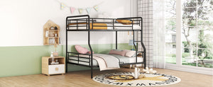 English Elm Full Full XL Over Queen Metal Bunk Bed with Chrome-Finish Iron Frame, Sturdy Space-Saving Design for Teens and Guests Black SF000025AAB