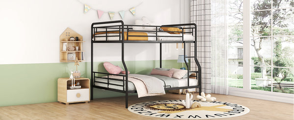 English Elm Full Full XL Over Queen Metal Bunk Bed with Chrome-Finish Iron Frame, Sturdy Space-Saving Design for Teens and Guests Black SF000025AAB