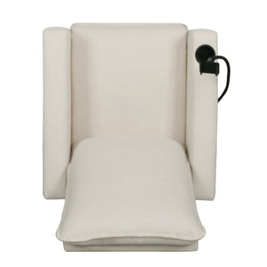 English Elm Recliner Chair with Phone Holder Cup Storage Push Back Fabric Seat for Living Room Beige W680131613