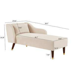English Elm Modern Chaise Lounge Velvet Upholstery with Solid Wood Frame, Foam Cushion Comfort & Toss Pillow Accents Beige W1097124938