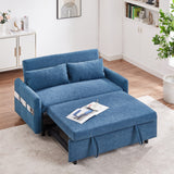 English Elm 55.1" Pull Out Sleep Sofa Bed Loveseats Sofa Couch With Adjsutable Backrest, Storage Pockets, 2 Soft Pillows, Usb Ports For Living Room, Bedroom, Apartment, Office, Blue (Old Sku: Wf315689Aac)