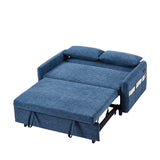 English Elm 55.1" Pull Out Sleep Sofa Bed Loveseats Sofa Couch With Adjsutable Backrest, Storage Pockets, 2 Soft Pillows, Usb Ports For Living Room, Bedroom, Apartment, Office, Blue (Old Sku Wf307821Aac)