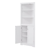 English Elm White Bathroom Storage Corner Cabinet With Adjustable Shelves and Doors, Multi-Functional Tall Storage Cabinet For Kitchen, Living Room Or Entryway, Mdf Board