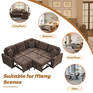 English Elm 82.6" Velveteen L-shaped Sleeper Sectional with Usb Ports and Power Sockets for Living Room SG001230AAD