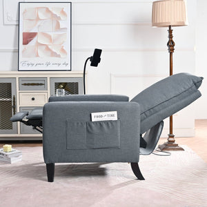 English Elm Recliner Chair with Phone Holder Cup Storage Push Back Fabric Seat for Living Room Grey W680131614