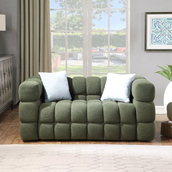 English Elm 62.2length Marshmallow Boucle Sofa 35.83" Deep Cozy Compact 2-Seater for Modern Apartments & Living Rooms Olive Green W1099S00161