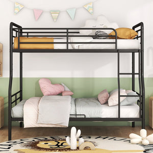 English Elm Full Full XL Over Queen Metal Bunk Bed with Chrome-Finish Iron Frame, Sturdy Space-Saving Design for Teens and Guests Black SF000025AAB