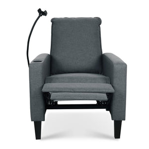English Elm Recliner Chair with Phone Holder Cup Storage Push Back Fabric Seat for Living Room Grey W680131614