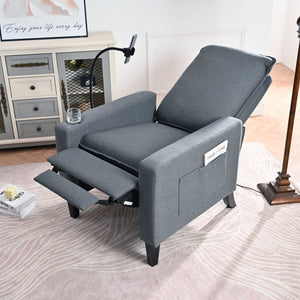 English Elm Recliner Chair with Phone Holder Cup Storage Push Back Fabric Seat for Living Room Grey W680131614
