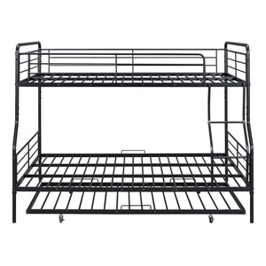 English Elm Full XL Over Queen Metal Bunk Bed with Twin Trundle, Chrome-Finish Iron Frame, Sturdy Space-Saver Black SF000026AAB