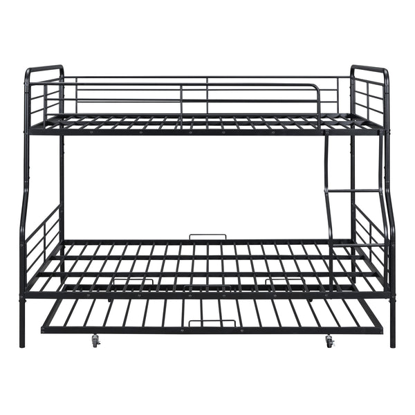 English Elm Full XL Over Queen Metal Bunk Bed with Twin Trundle, Chrome-Finish Iron Frame, Sturdy Space-Saver Black SF000026AAB