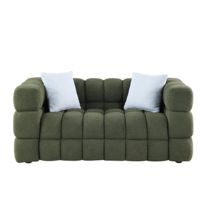 English Elm 62.2length Marshmallow Boucle Sofa 35.83" Deep Cozy Compact 2-Seater for Modern Apartments & Living Rooms Olive Green W1099S00161