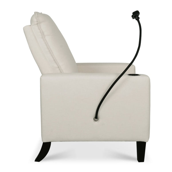 English Elm Recliner Chair with Phone Holder Cup Storage Push Back Fabric Seat for Living Room Beige W680131613