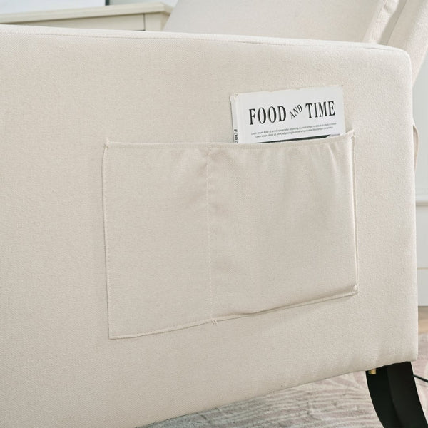 English Elm Recliner Chair with Phone Holder Cup Storage Push Back Fabric Seat for Living Room Beige W680131613