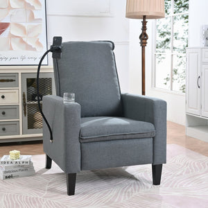English Elm Recliner Chair with Phone Holder Cup Storage Push Back Fabric Seat for Living Room Grey W680131614