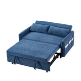 English Elm 55.1" Pull Out Sleep Sofa Bed Loveseats Sofa Couch With Adjsutable Backrest, Storage Pockets, 2 Soft Pillows, Usb Ports For Living Room, Bedroom, Apartment, Office, Blue (Old Sku Wf307821Aac)