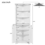 English Elm White Bathroom Storage Corner Cabinet With Adjustable Shelves and Doors, Multi-Functional Tall Storage Cabinet For Kitchen, Living Room Or Entryway, Mdf Board