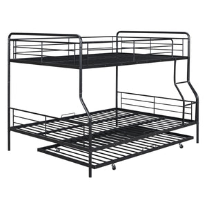 English Elm Full XL Over Queen Metal Bunk Bed with Twin Trundle, Chrome-Finish Iron Frame, Sturdy Space-Saver Black SF000026AAB