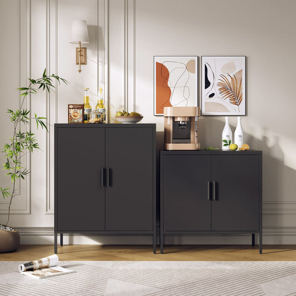 English Elm Metal Storage Cabinet with Lockable Doors and Adjustable Heavy-Duty Shelves for Garage Office School Black W252113564