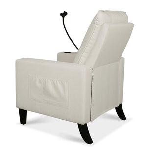 English Elm Recliner Chair with Phone Holder Cup Storage Push Back Fabric Seat for Living Room Beige W680131613