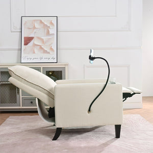 English Elm Recliner Chair with Phone Holder Cup Storage Push Back Fabric Seat for Living Room Beige W680131613