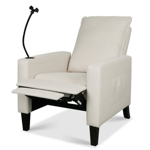English Elm Recliner Chair with Phone Holder Cup Storage Push Back Fabric Seat for Living Room Beige W680131613
