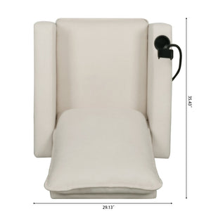 English Elm Recliner Chair with Phone Holder Cup Storage Push Back Fabric Seat for Living Room Beige W680131613