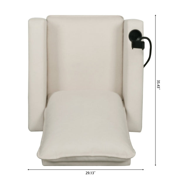 English Elm Recliner Chair with Phone Holder Cup Storage Push Back Fabric Seat for Living Room Beige W680131613
