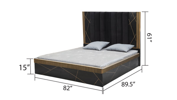 English Elm Modern King Bed In Solid Mango Wood With Elegant Brass Accents - Handcrafted Style & Durability B009S01018