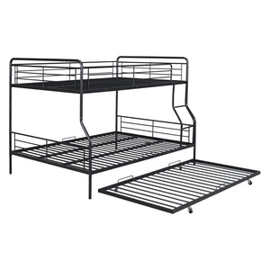 English Elm Full XL Over Queen Metal Bunk Bed with Twin Trundle, Chrome-Finish Iron Frame, Sturdy Space-Saver Black SF000026AAB