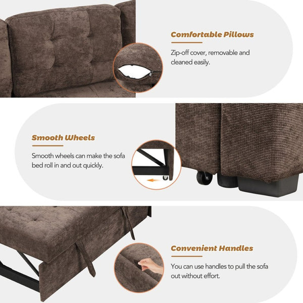 English Elm 82.6" Velveteen L-shaped Sleeper Sectional with Usb Ports and Power Sockets for Living Room SG001230AAD