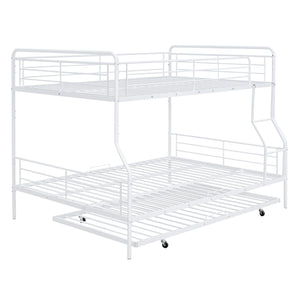 English Elm Full XL Over Queen Metal Bunk Bed with Twin Trundle, Chrome-Finish Iron Frame, Sturdy Space-Saver White SF000026AAK