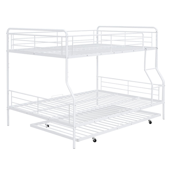 English Elm Full XL Over Queen Metal Bunk Bed with Twin Trundle, Chrome-Finish Iron Frame, Sturdy Space-Saver White SF000026AAK
