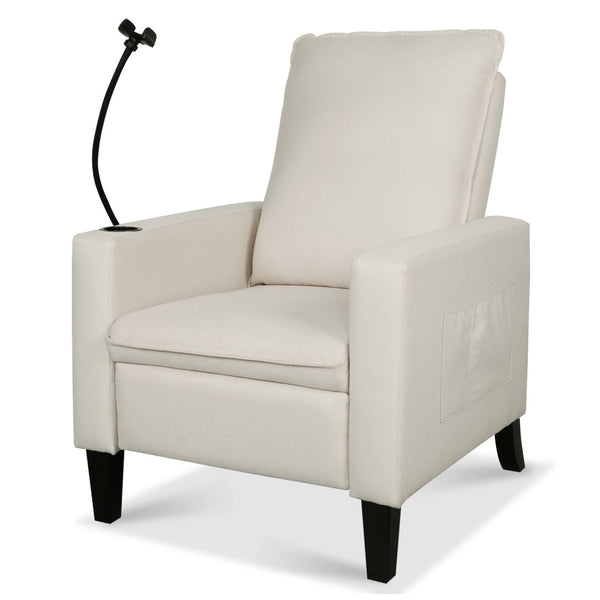 English Elm Recliner Chair with Phone Holder Cup Storage Push Back Fabric Seat for Living Room Beige W680131613