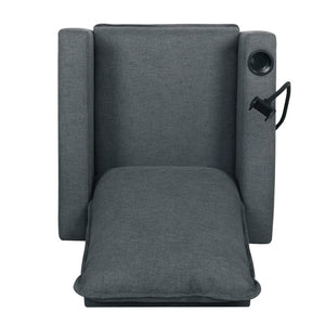 English Elm Recliner Chair with Phone Holder Cup Storage Push Back Fabric Seat for Living Room Grey W680131614