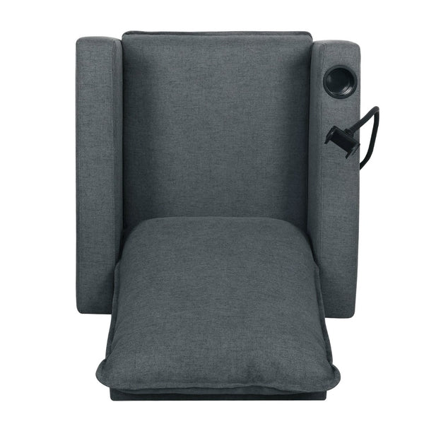 English Elm Recliner Chair with Phone Holder Cup Storage Push Back Fabric Seat for Living Room Grey W680131614