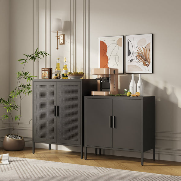 English Elm Metal Storage Cabinet with Lockable Doors and Adjustable Heavy-Duty Shelves for Garage Office School Black W252113564