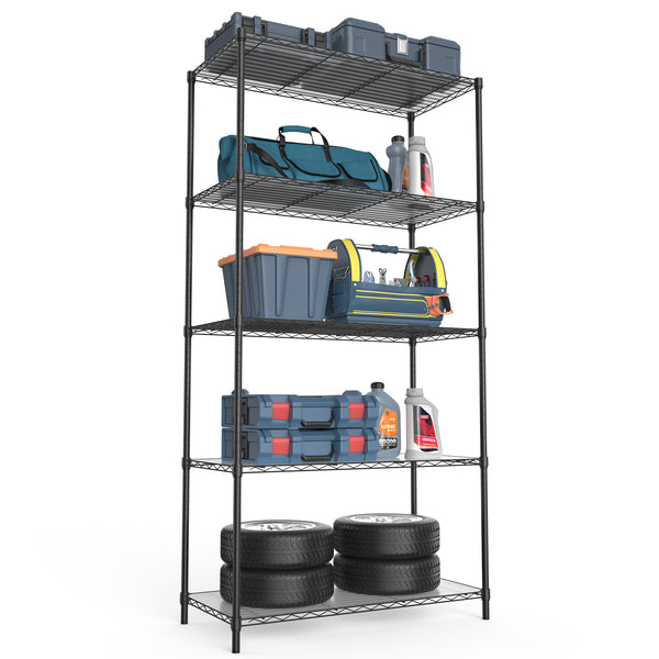 English Elm 5 Heavy-Duty Steel 5-Tier Shelving Unit for Home, Garage & Warehouse — Adjustable, Durable Storage Organizer Black W1550131995