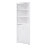 English Elm White Bathroom Storage Corner Cabinet With Adjustable Shelves and Doors, Multi-Functional Tall Storage Cabinet For Kitchen, Living Room Or Entryway, Mdf Board