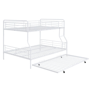 English Elm Full XL Over Queen Metal Bunk Bed with Twin Trundle, Chrome-Finish Iron Frame, Sturdy Space-Saver White SF000026AAK