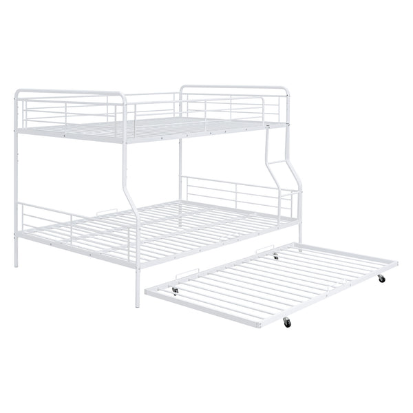English Elm Full XL Over Queen Metal Bunk Bed with Twin Trundle, Chrome-Finish Iron Frame, Sturdy Space-Saver White SF000026AAK