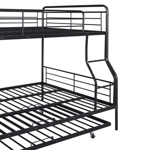 English Elm Full XL Over Queen Metal Bunk Bed with Twin Trundle, Chrome-Finish Iron Frame, Sturdy Space-Saver Black SF000026AAB