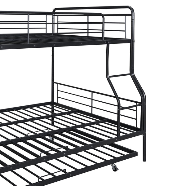 English Elm Full XL Over Queen Metal Bunk Bed with Twin Trundle, Chrome-Finish Iron Frame, Sturdy Space-Saver Black SF000026AAB