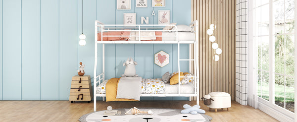 English Elm Full Full XL Over Queen Metal Bunk Bed with Chrome-Finish Iron Frame, Sturdy Space-Saving Design for Teens and Guests White SF000025AAK